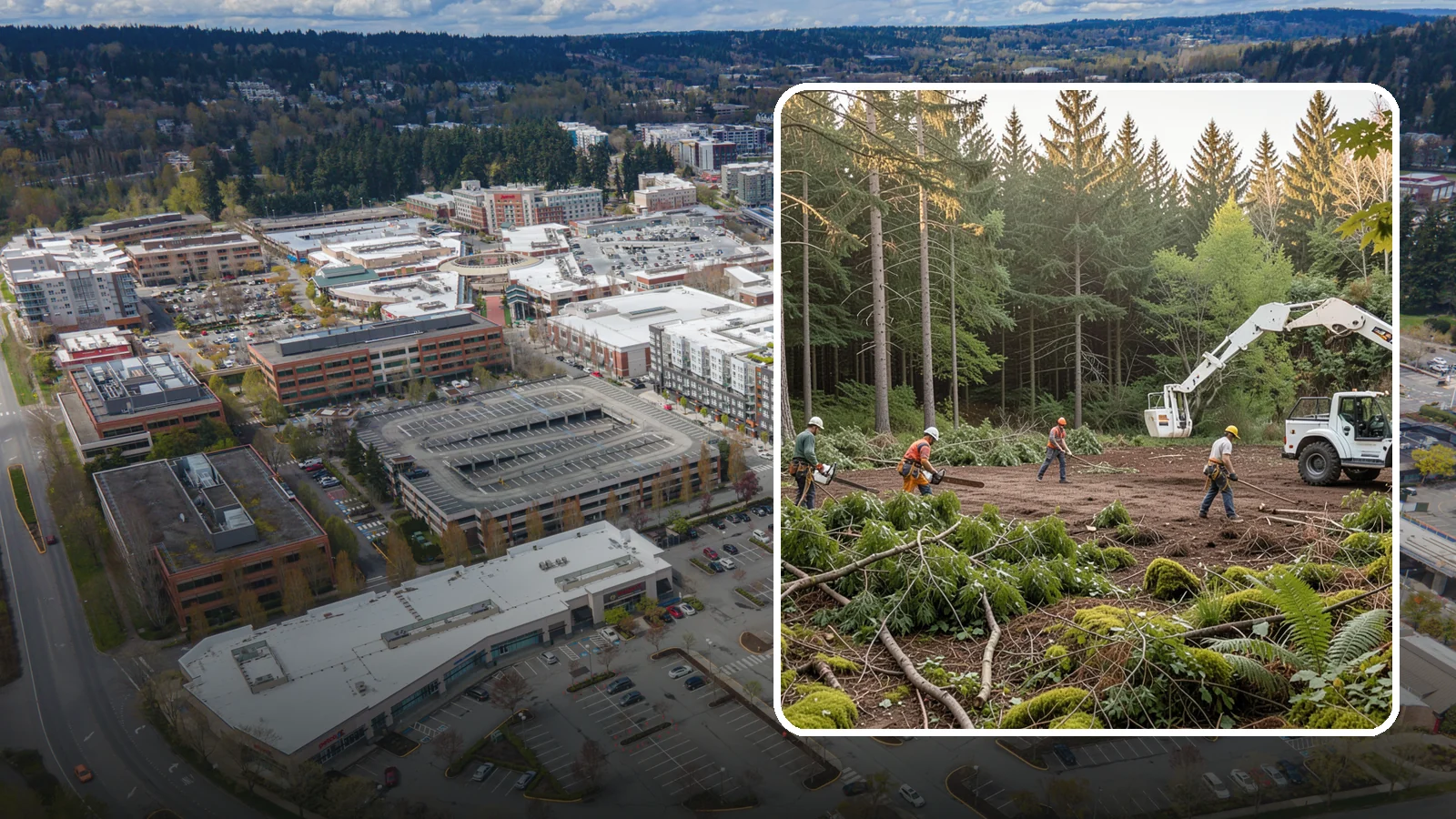 Construction Clearance in Redmond, King County, WA - The clearing of trees and vegetation to provide access and space for construction.