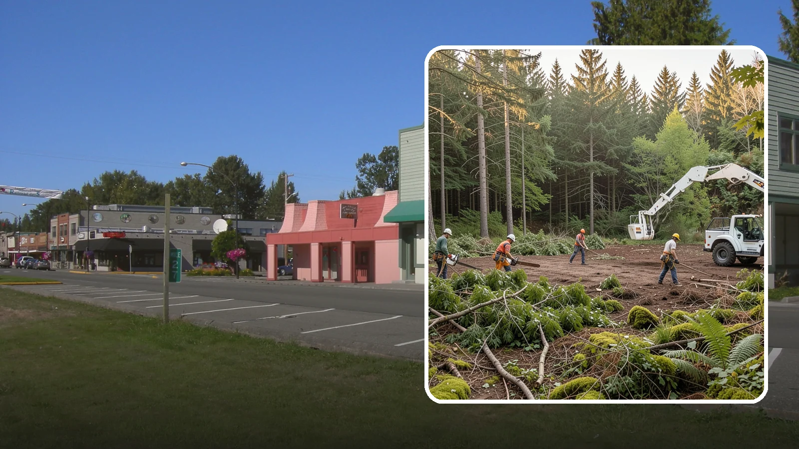 Construction Clearance in Snoqualmie, King County, WA - The clearing of trees and vegetation to provide access and space for construction.