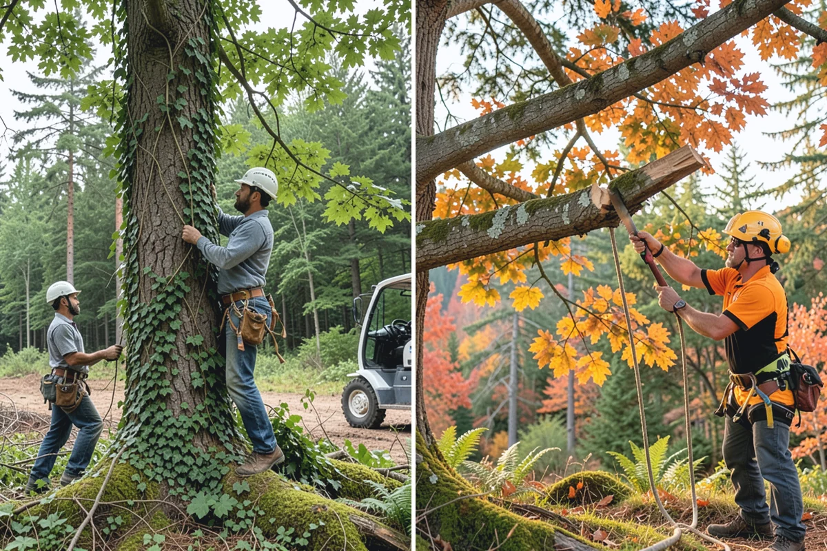 Construction tree protection fencing in Beaux Arts Village, King County, WA - Identify trees to retain and their protection zones