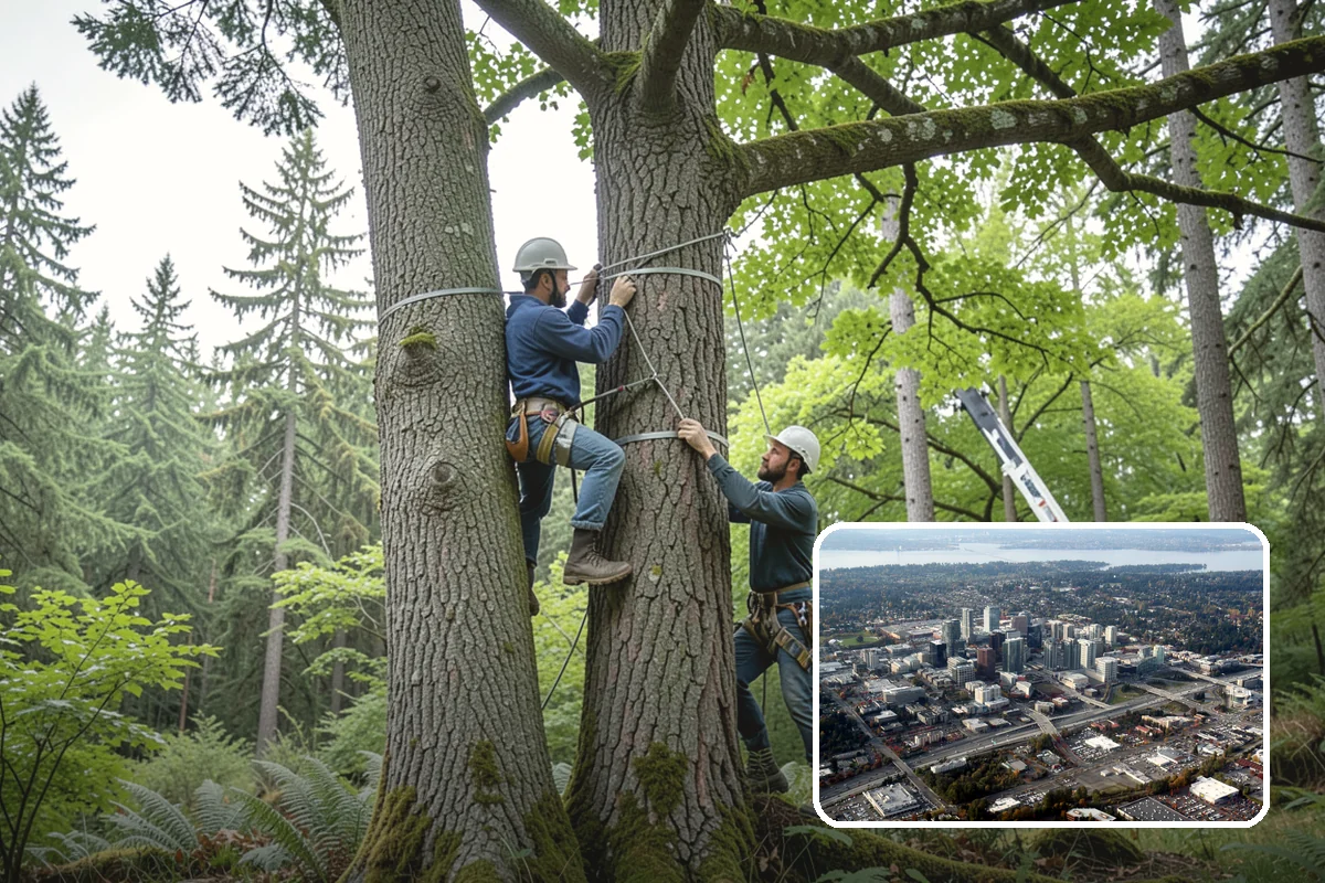 Construction tree protection fencing in Bellevue, King County, WA - Protects valued trees during projects
