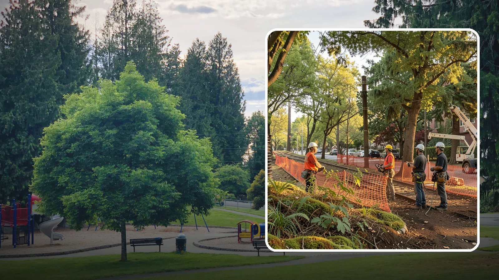 Construction tree protection fencing in Bonney Lake, Pierce County, WA - The installation of protective fencing around tree protection zones.