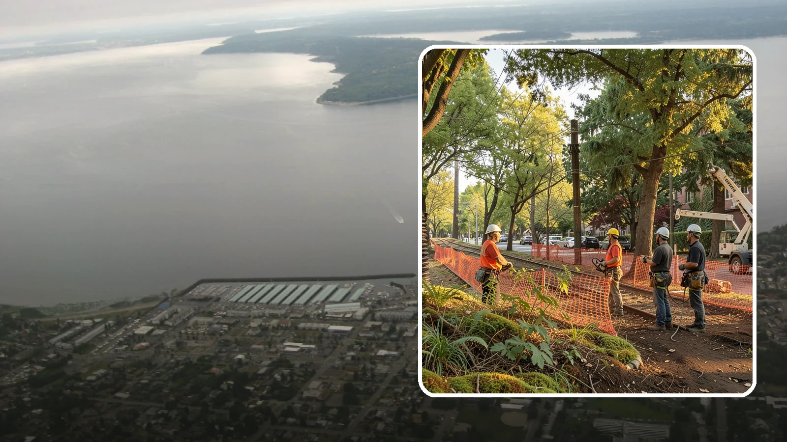 Construction tree protection fencing in Des Moines, King County, WA - The installation of protective fencing around tree protection zones.
