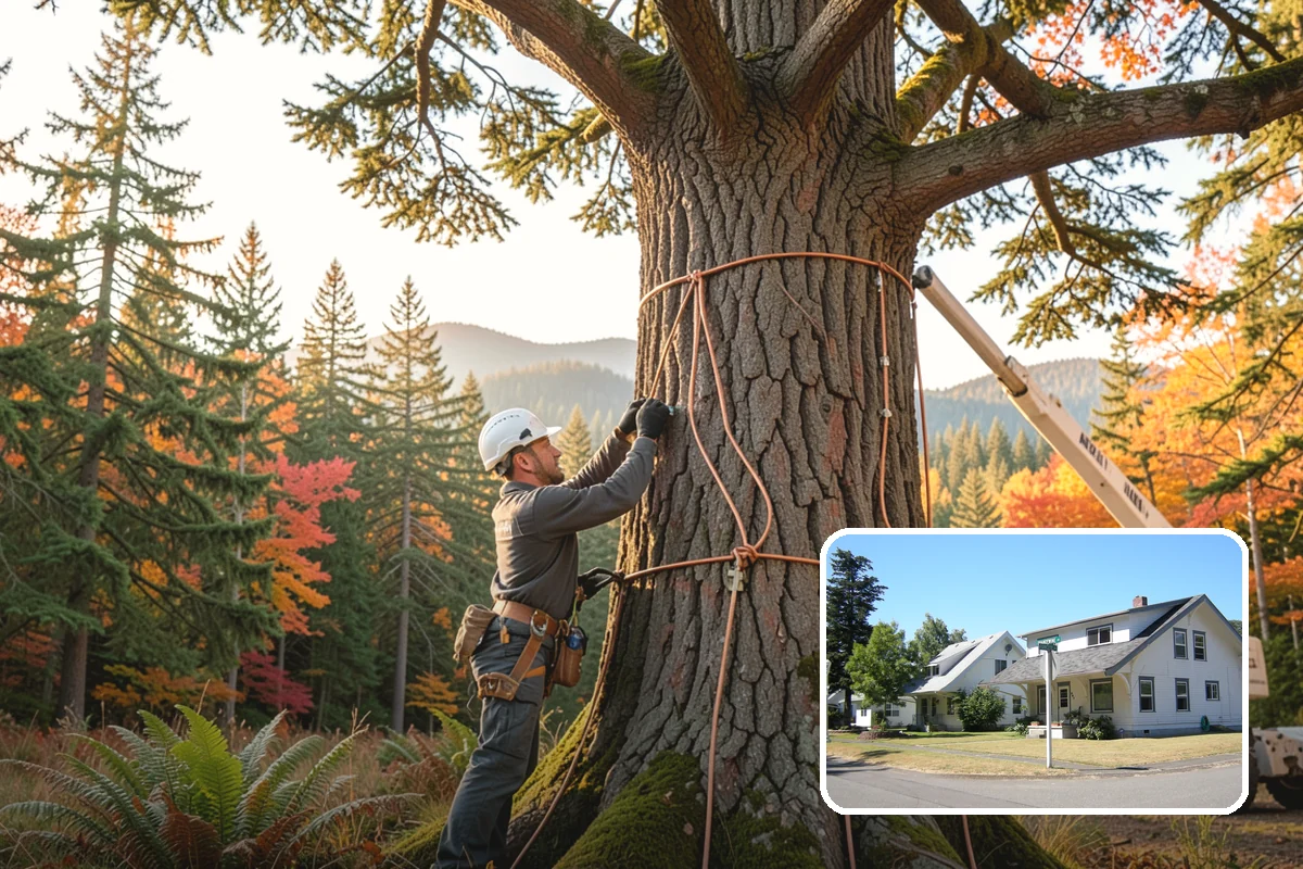 Construction tree protection fencing in DuPont, Pierce County, WA - Protects valued trees during projects