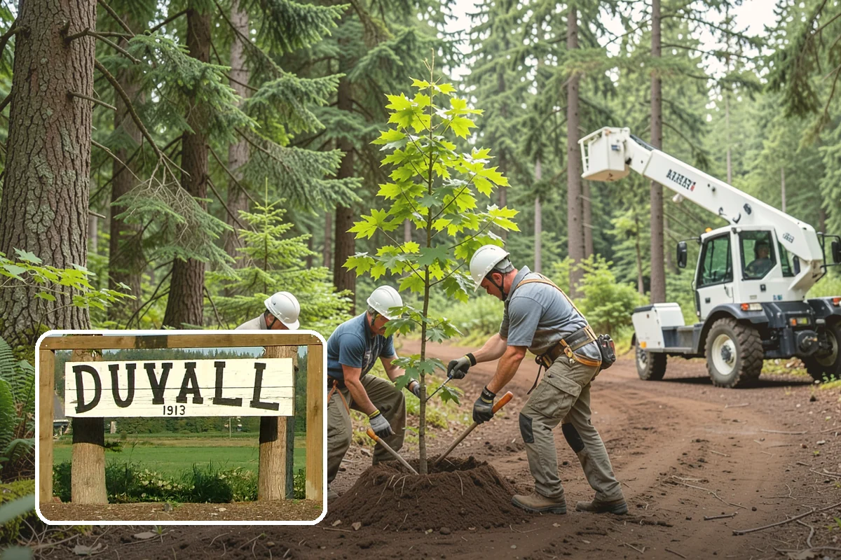 Construction tree protection fencing in Duvall, King County, WA - Protects valued trees during projects