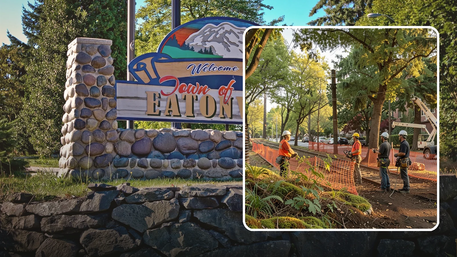 Construction tree protection fencing in Eatonville, Pierce County, WA - The installation of protective fencing around tree protection zones.