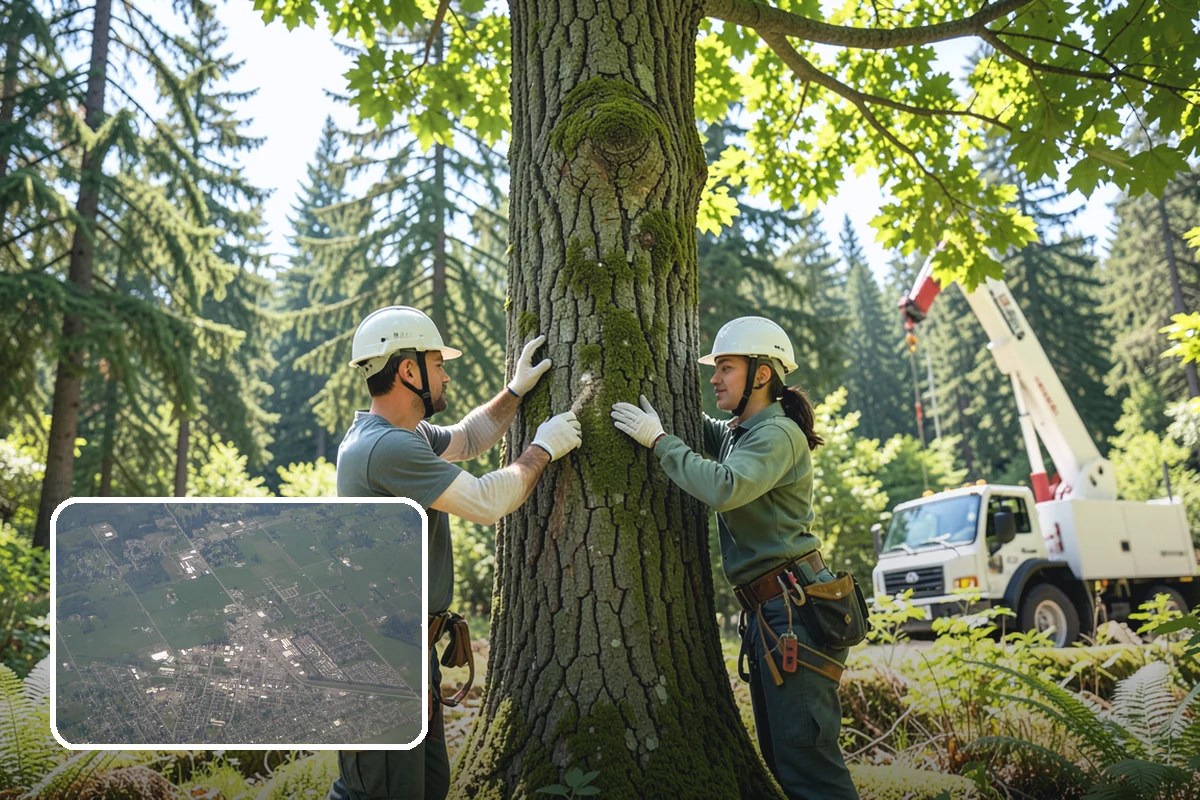 Construction tree protection fencing in Enumclaw, King County, WA - Protects valued trees during projects