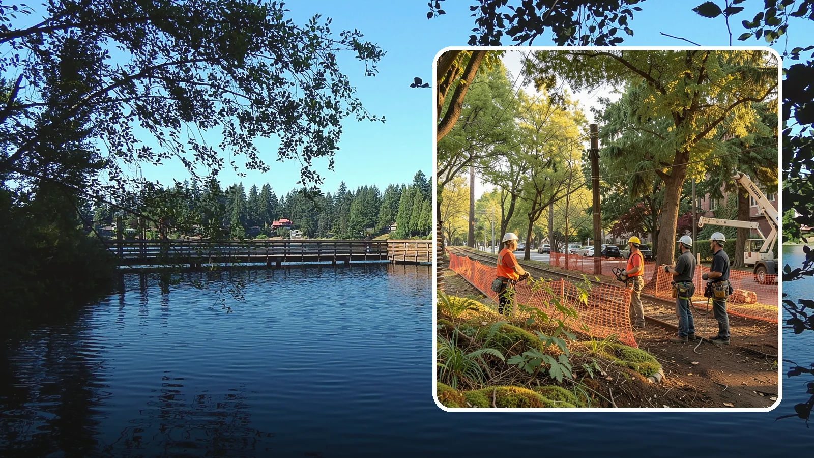 Construction tree protection fencing in Federal Way, King County, WA - The installation of protective fencing around tree protection zones.