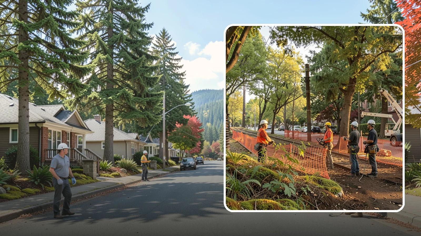 Construction tree protection fencing in Hunts Point, King County, WA - The installation of protective fencing around tree protection zones.