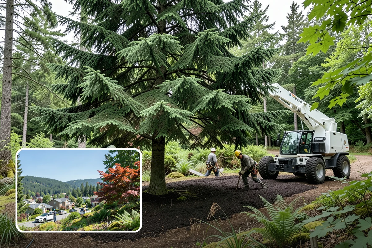 Construction tree protection fencing in Index, Snohomish County, WA - Protects valued trees during projects
