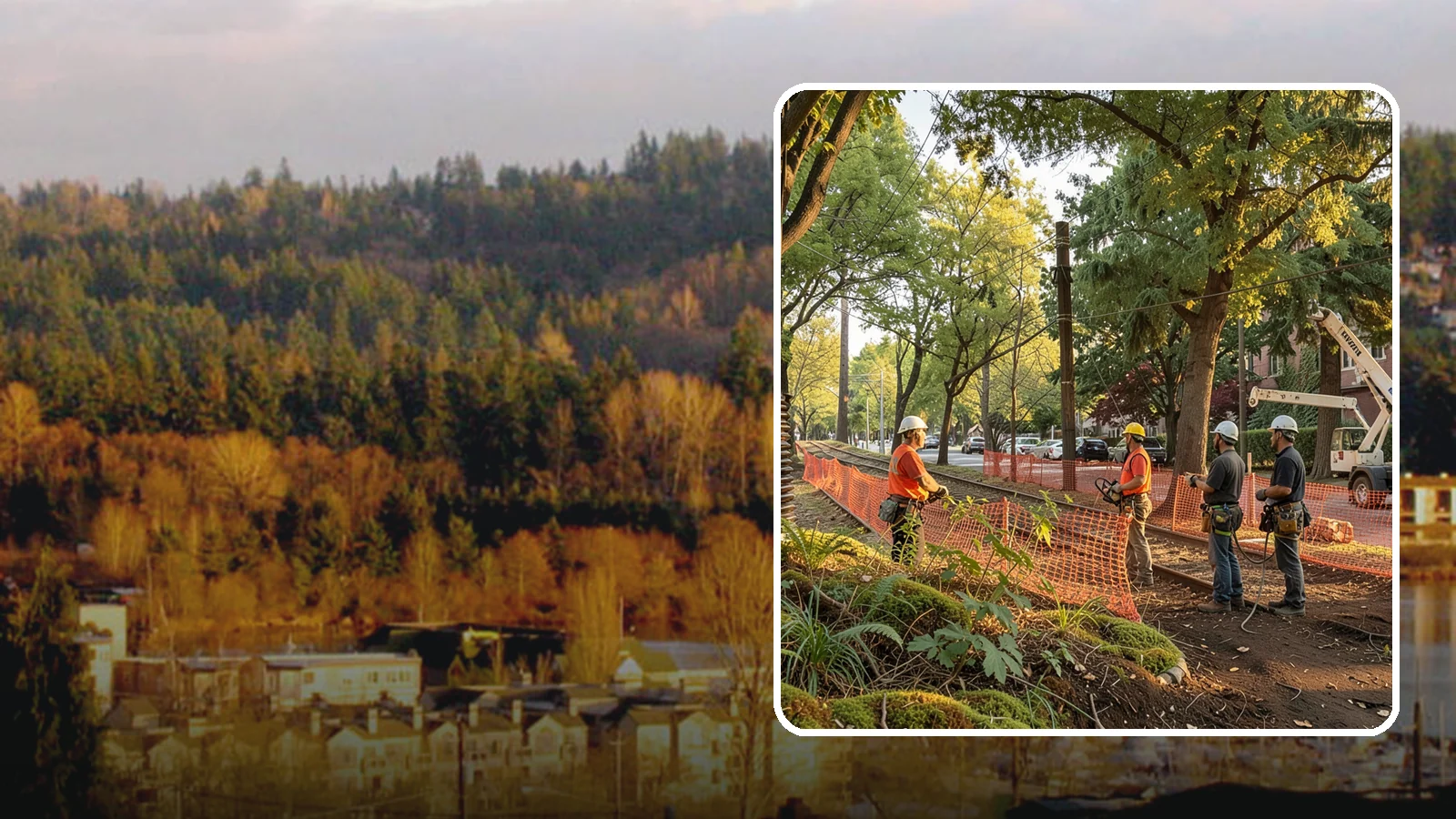 Construction tree protection fencing in Kenmore, King County, WA - The installation of protective fencing around tree protection zones.