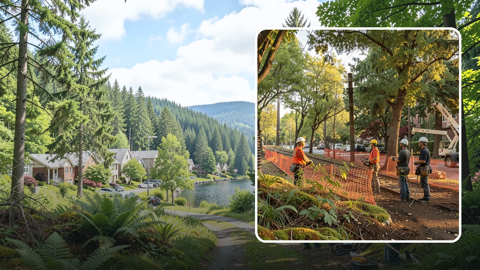 Construction tree protection fencing in Lake Forest Park, King County, WA - The installation of protective fencing around tree protection zones.