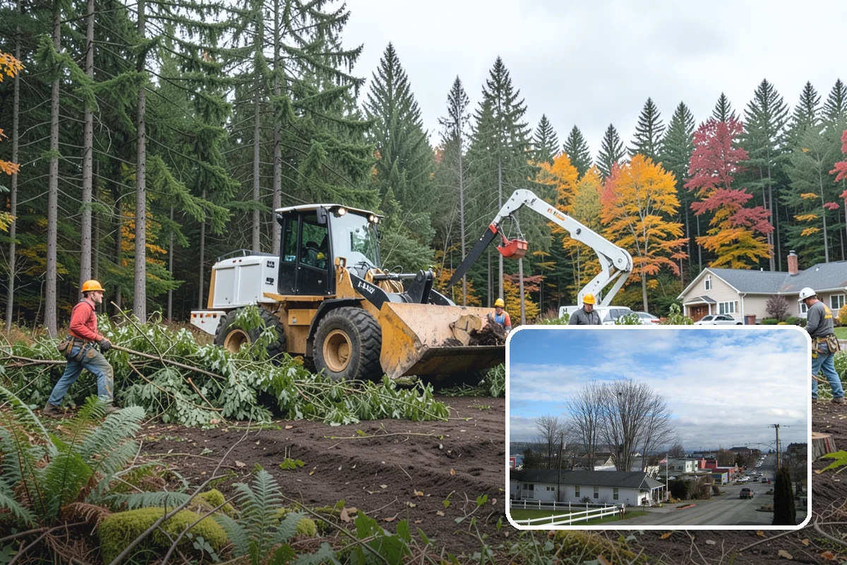Construction tree protection fencing in Langley, Island County, WA - Protects valued trees during projects