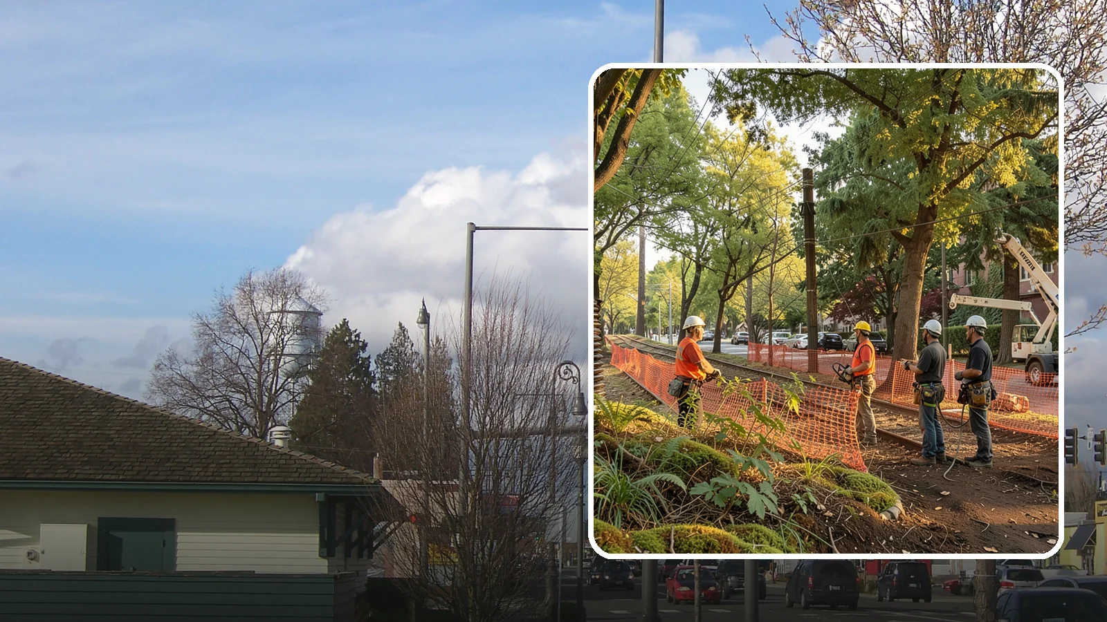 Construction tree protection fencing in Marysville, Snohomish County, WA - The installation of protective fencing around tree protection zones.
