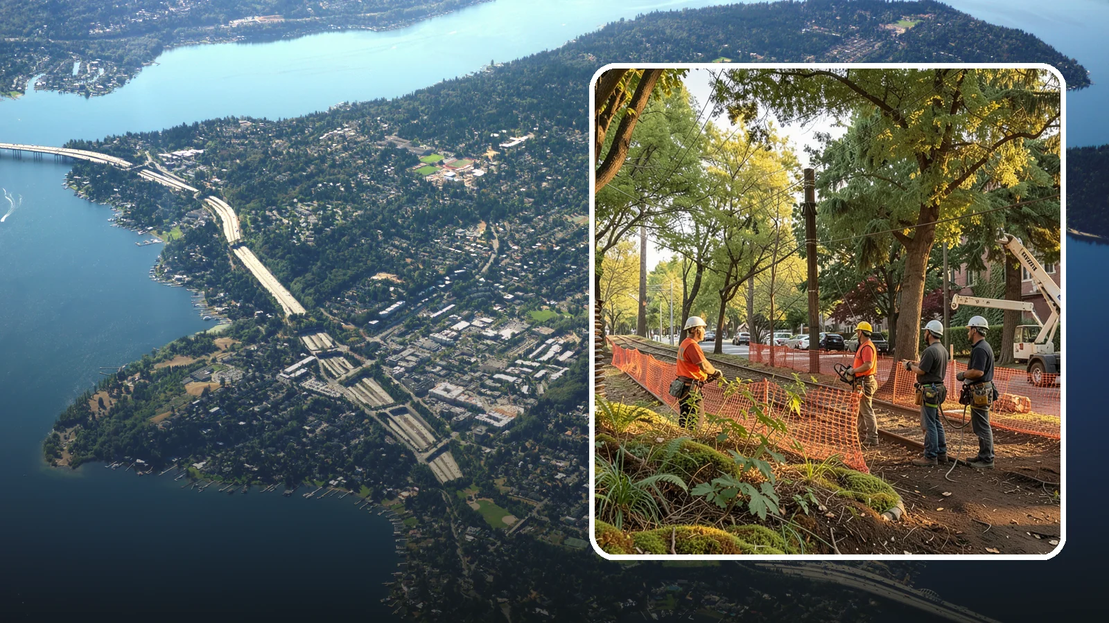 Construction tree protection fencing in Mercer Island, King County, WA - The installation of protective fencing around tree protection zones.