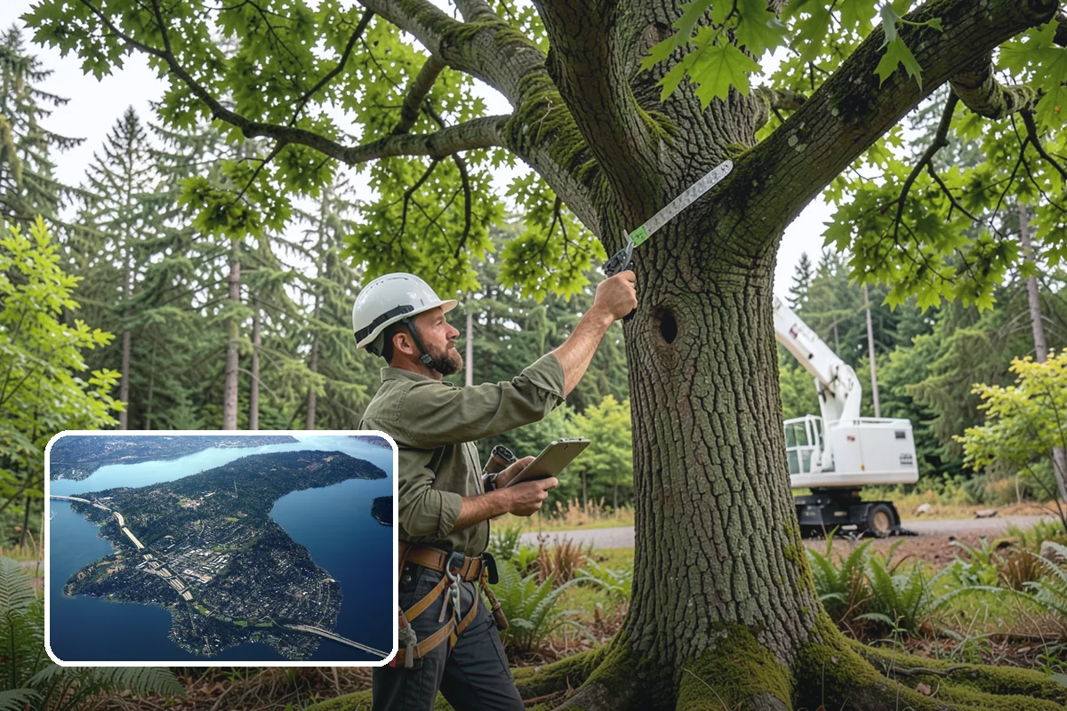 Construction tree protection fencing in Mercer Island, King County, WA - Protects valued trees during projects