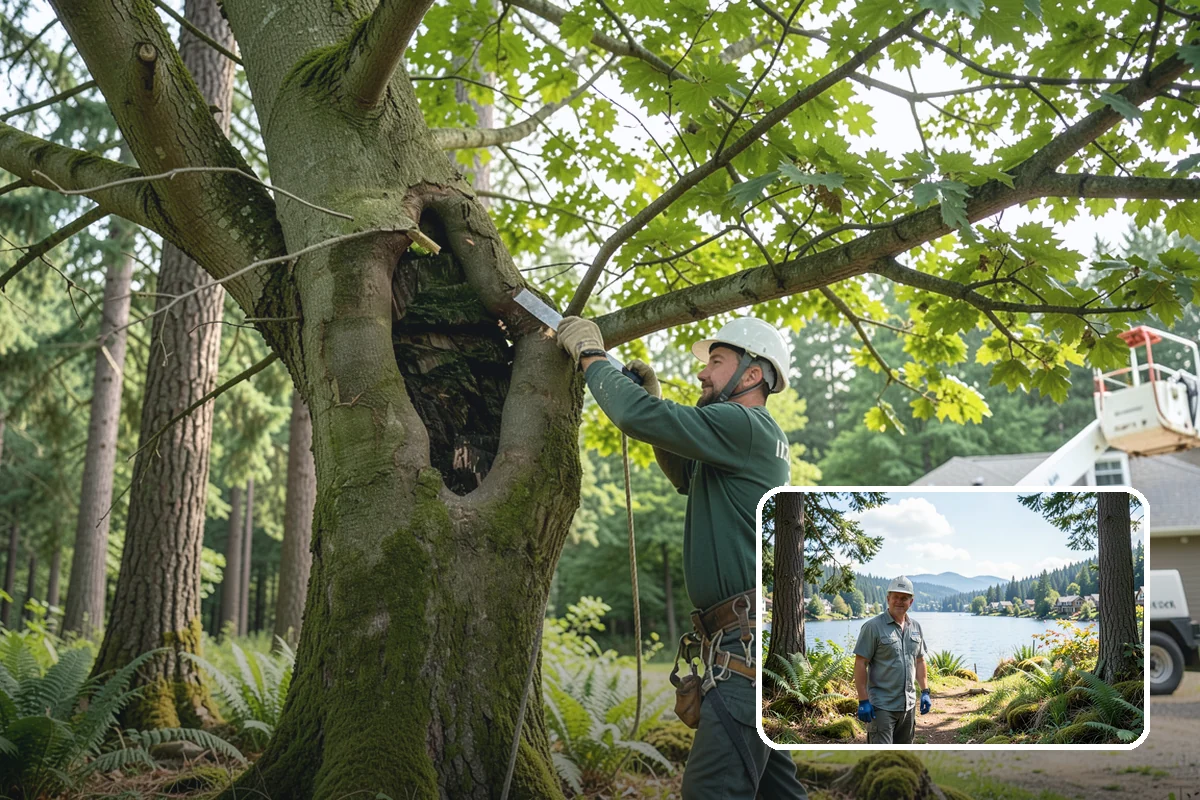 Construction tree protection fencing in Milton, King County, WA - Protects valued trees during projects