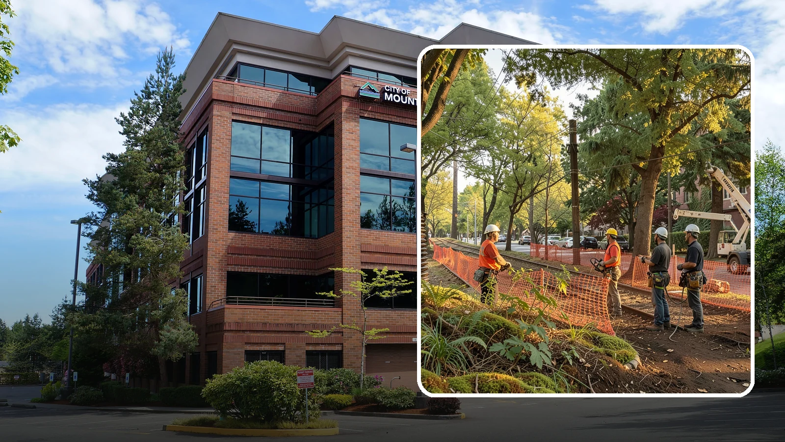 Construction tree protection fencing in Mountlake Terrace, Snohomish County, WA - The installation of protective fencing around tree protection zones.