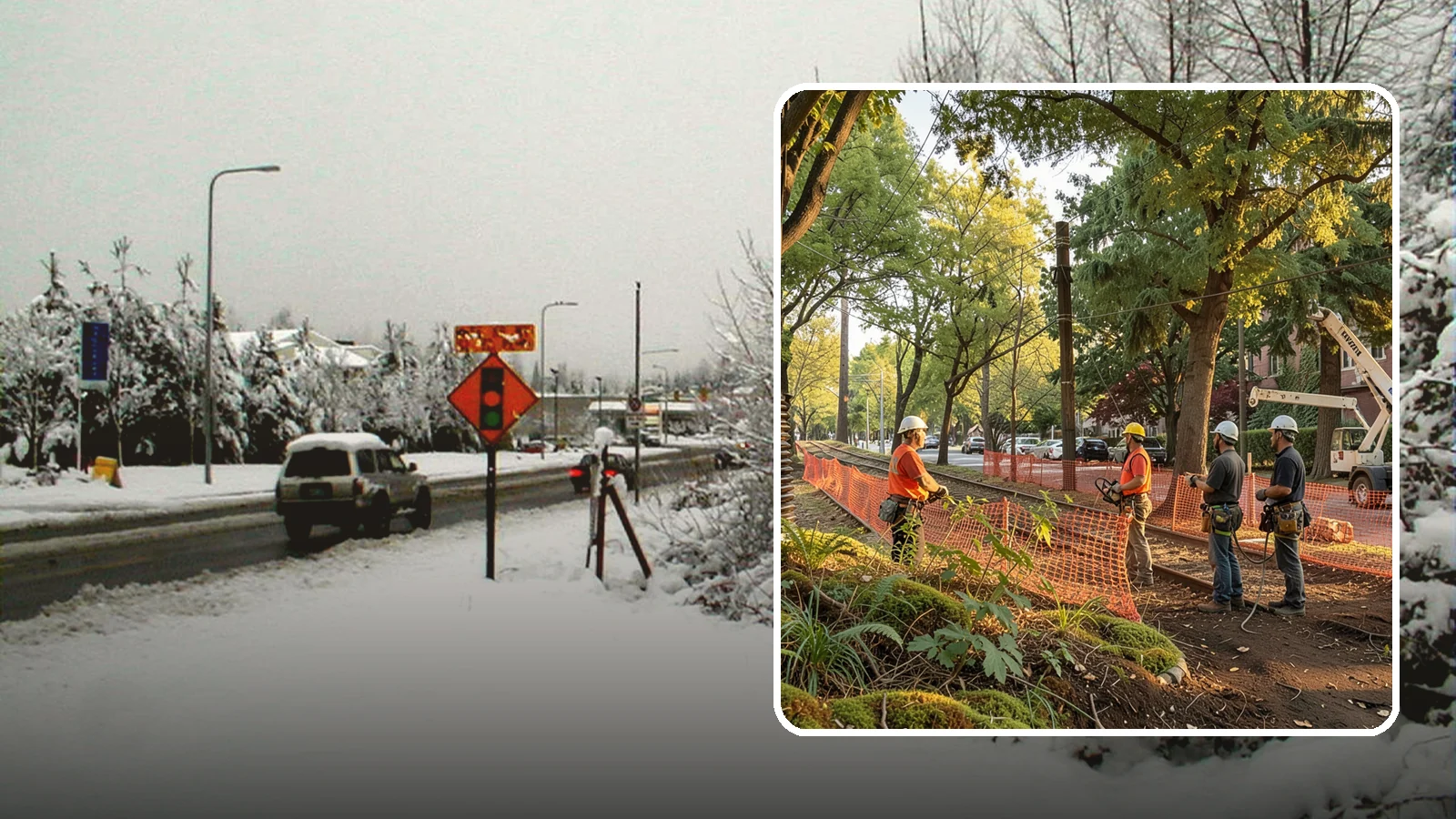 Construction tree protection fencing in Newcastle, King County, WA - The installation of protective fencing around tree protection zones.