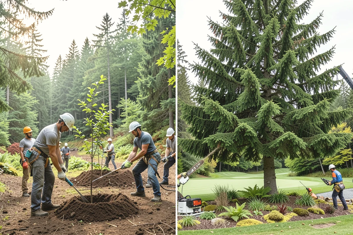 Construction tree protection fencing in North Bend, King County, WA - Identify trees to retain and their protection zones