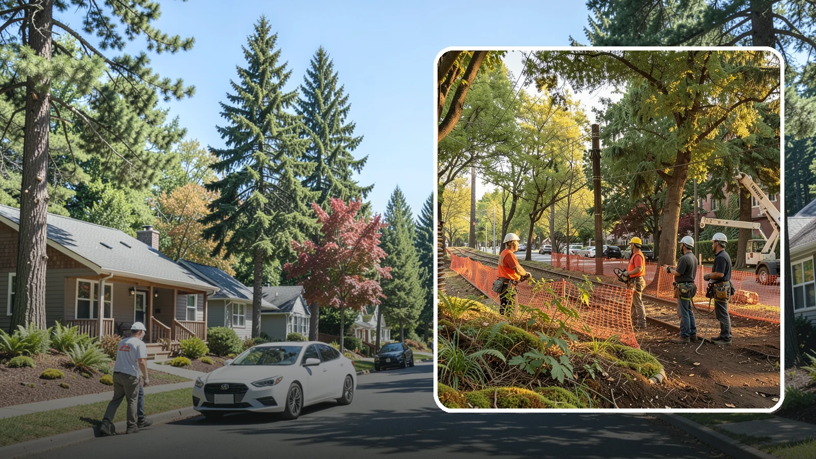 Construction tree protection fencing in Orting, Pierce County, WA - The installation of protective fencing around tree protection zones.