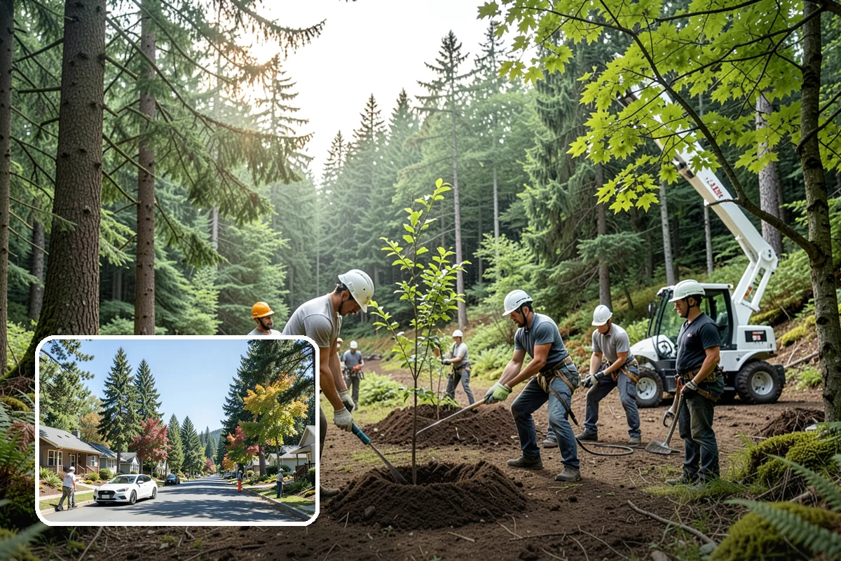 Construction tree protection fencing in Orting, Pierce County, WA - Protects valued trees during projects