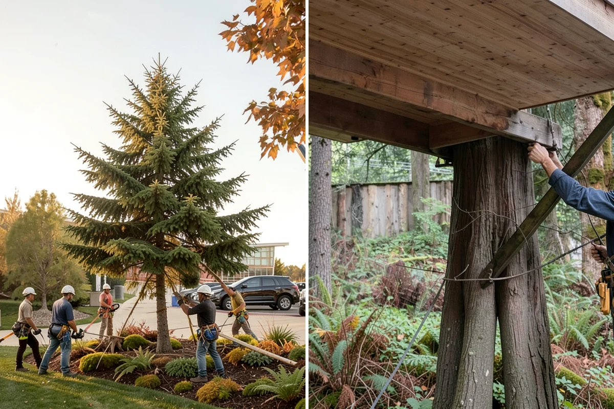 Construction tree protection fencing in Pacific, King County, WA - Identify trees to retain and their protection zones