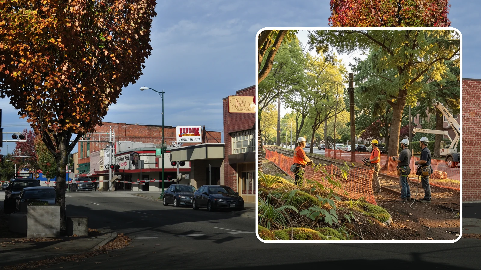 Construction tree protection fencing in Puyallup, Pierce County, WA - The installation of protective fencing around tree protection zones.
