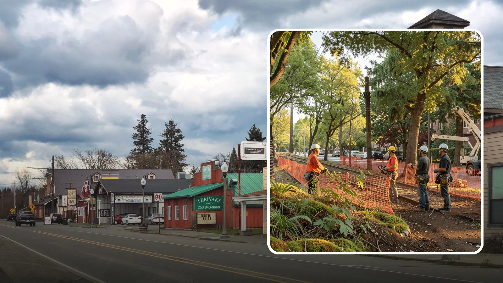 Construction tree protection fencing in Roy, Pierce County, WA - The installation of protective fencing around tree protection zones.