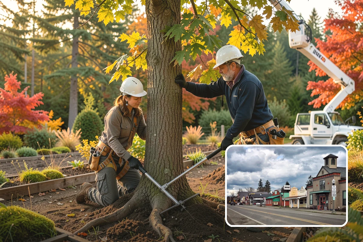 Construction tree protection fencing in Roy, Pierce County, WA - Protects valued trees during projects