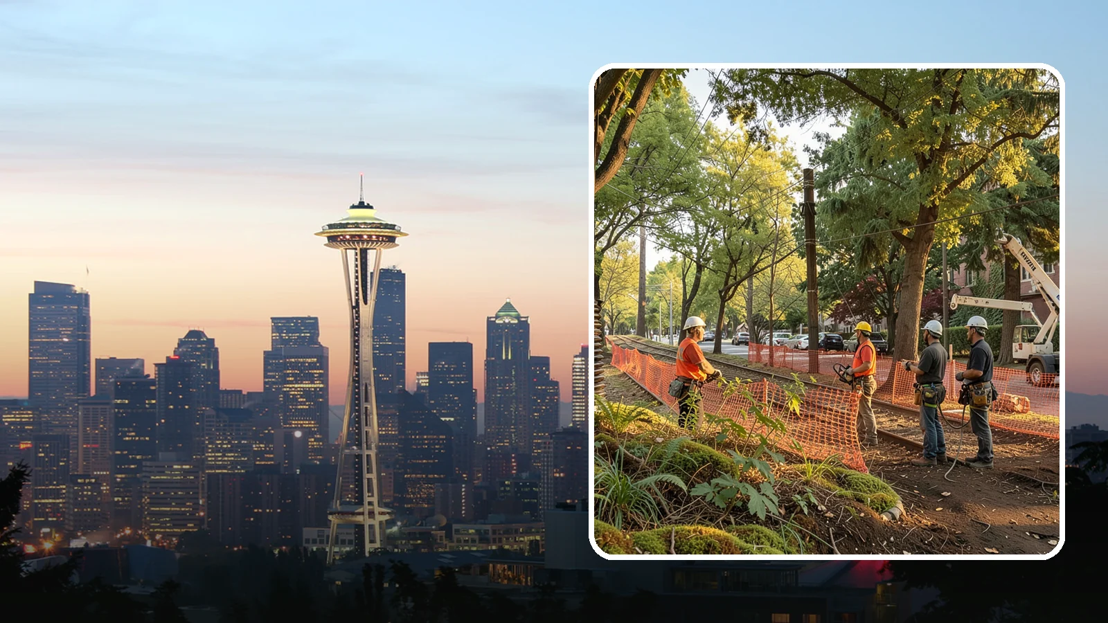Construction tree protection fencing in Seattle, King County, WA - The installation of protective fencing around tree protection zones.