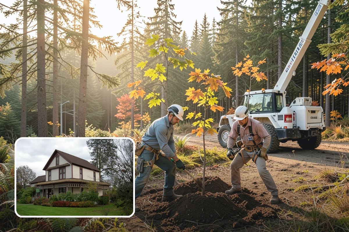 Construction tree protection fencing in Sumner, Pierce County, WA - Protects valued trees during projects