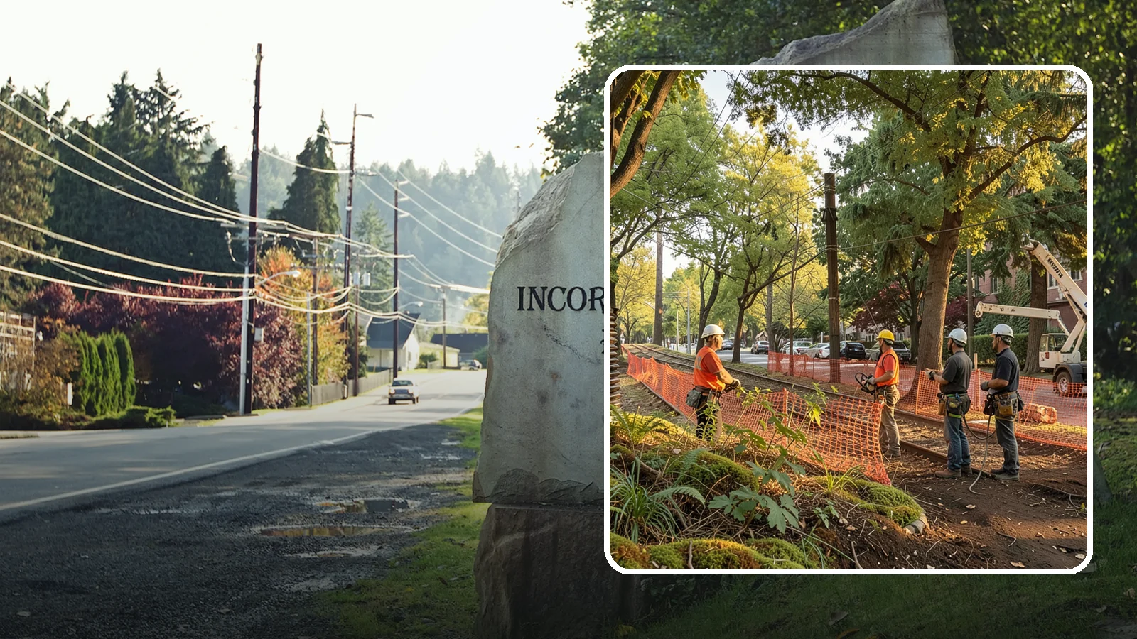 Construction tree protection fencing in Wilkeson, Pierce County, WA - The installation of protective fencing around tree protection zones.
