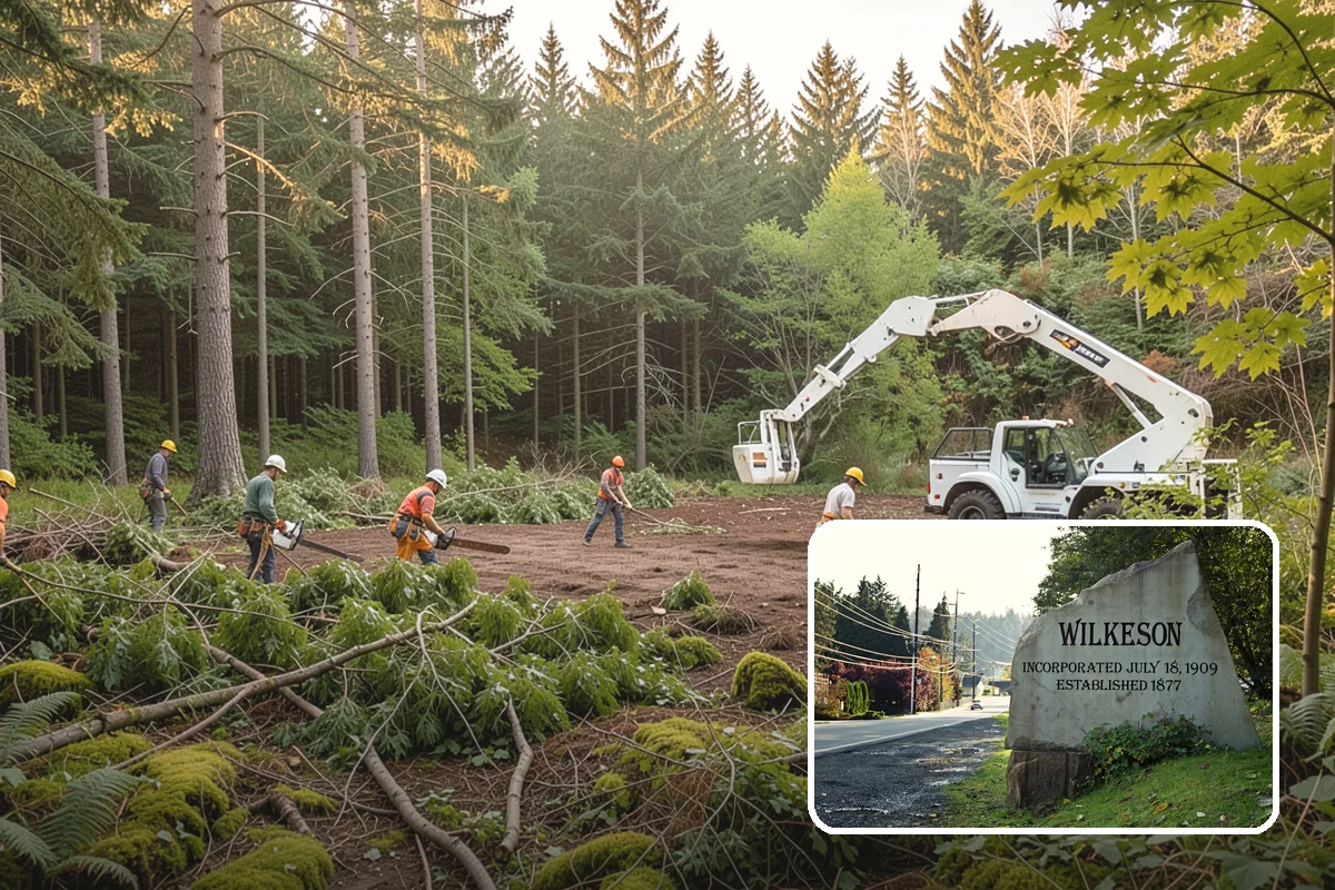 Construction tree protection fencing in Wilkeson, Pierce County, WA - Protects valued trees during projects