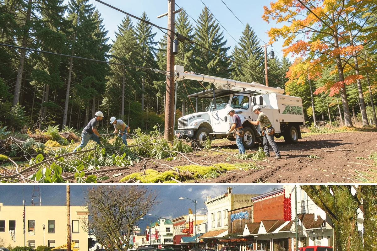Crane-assisted tree removal in Arlington, Snohomish County, WA - This service can be performed year-round in Puget Sound weather but requires careful planning during wet seasons to manage ground...