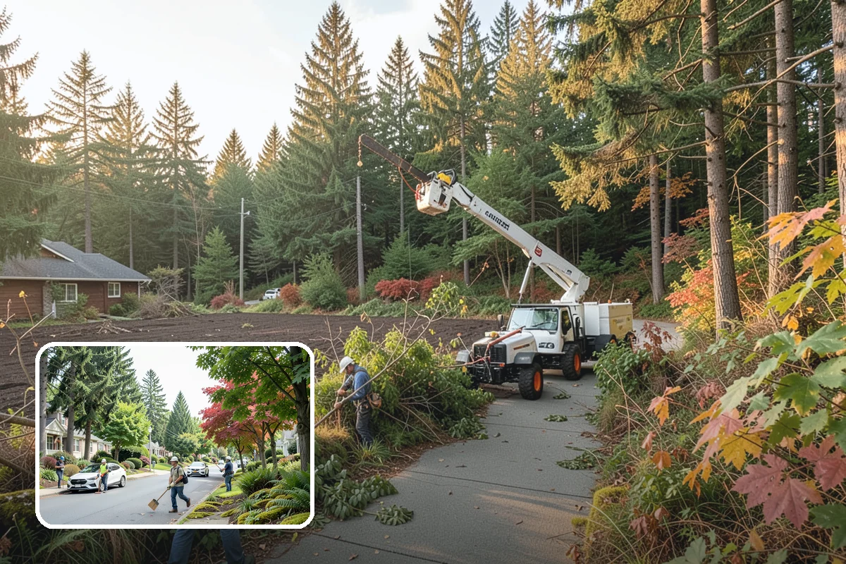 Crane-assisted tree removal in Beaux Arts Village, King County, WA - Removes safety hazards and reduces liability