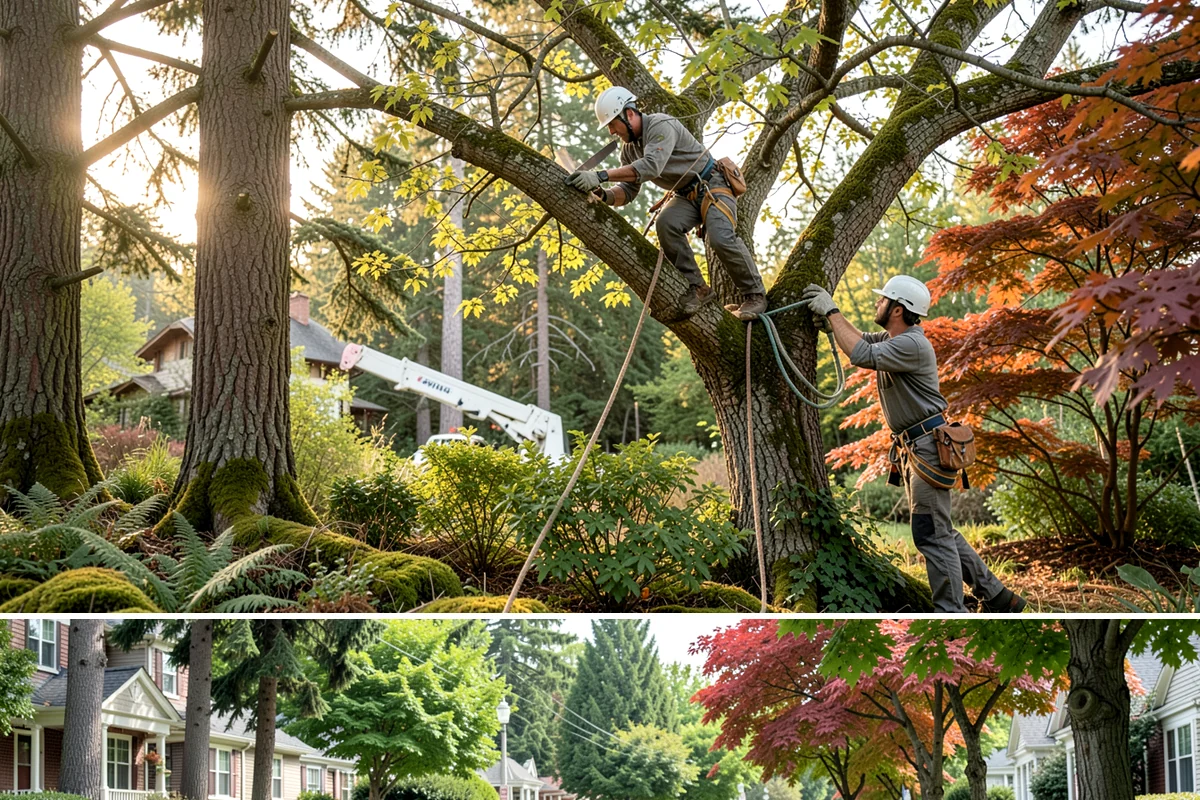 Crane-assisted tree removal in Beaux Arts Village, King County, WA - This service can be performed year-round in Puget Sound weather but requires careful planning during wet seasons to manage ground...