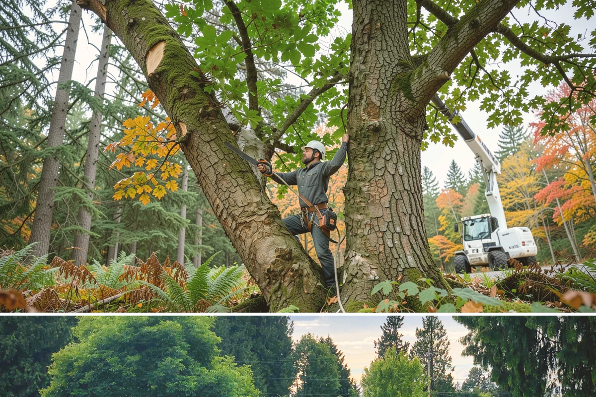 Crane-assisted tree removal in Bonney Lake, Pierce County, WA - This service can be performed year-round in Puget Sound weather but requires careful planning during wet seasons to manage ground...