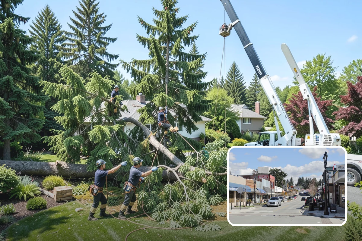 Crane-assisted tree removal in Bothell, King County, WA - Removes safety hazards and reduces liability