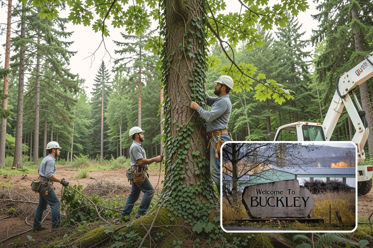 Crane-assisted tree removal in Buckley, Pierce County, WA - Removes safety hazards and reduces liability