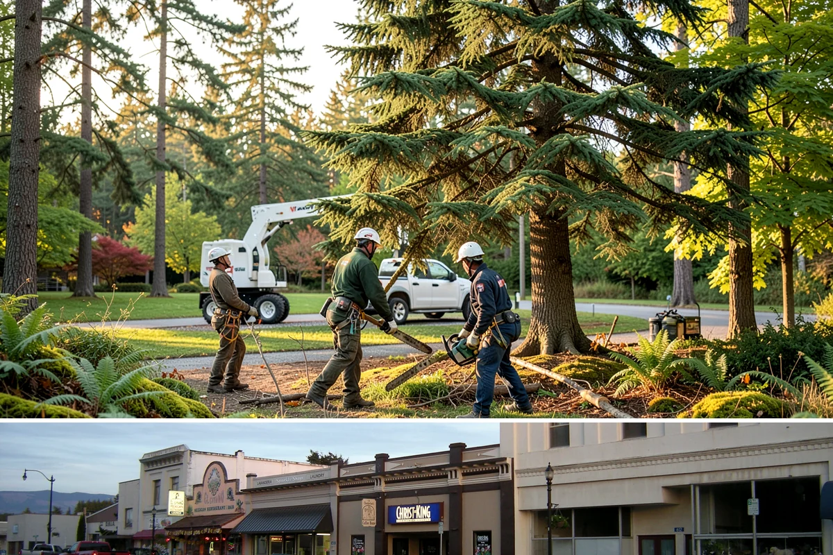 Crane-assisted tree removal in Burlington, Skagit County, WA - This service can be performed year-round in Puget Sound weather but requires careful planning during wet seasons to manage ground...