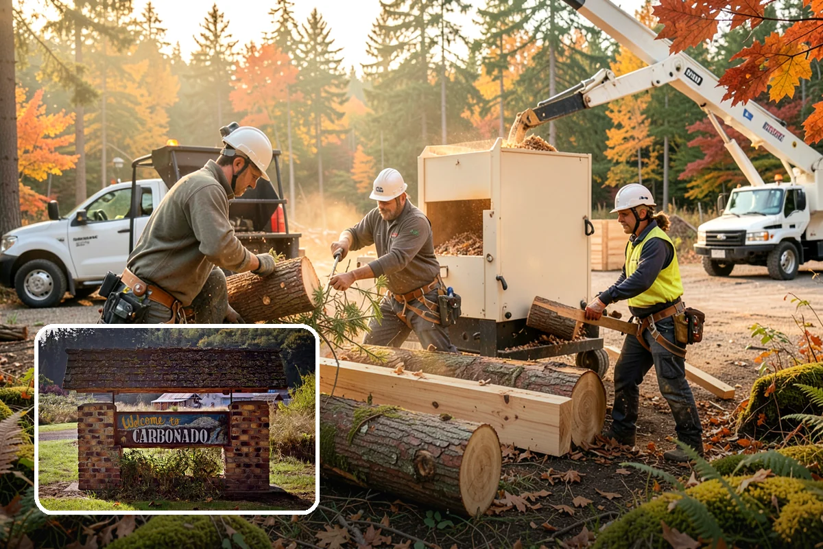 Crane-assisted tree removal in Carbonado, Pierce County, WA - Removes safety hazards and reduces liability