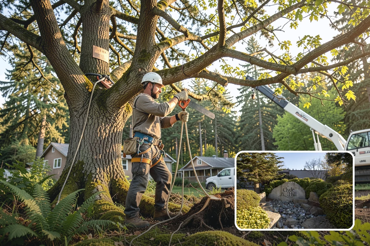 Crane-assisted tree removal in Clyde Hill, King County, WA - Removes safety hazards and reduces liability