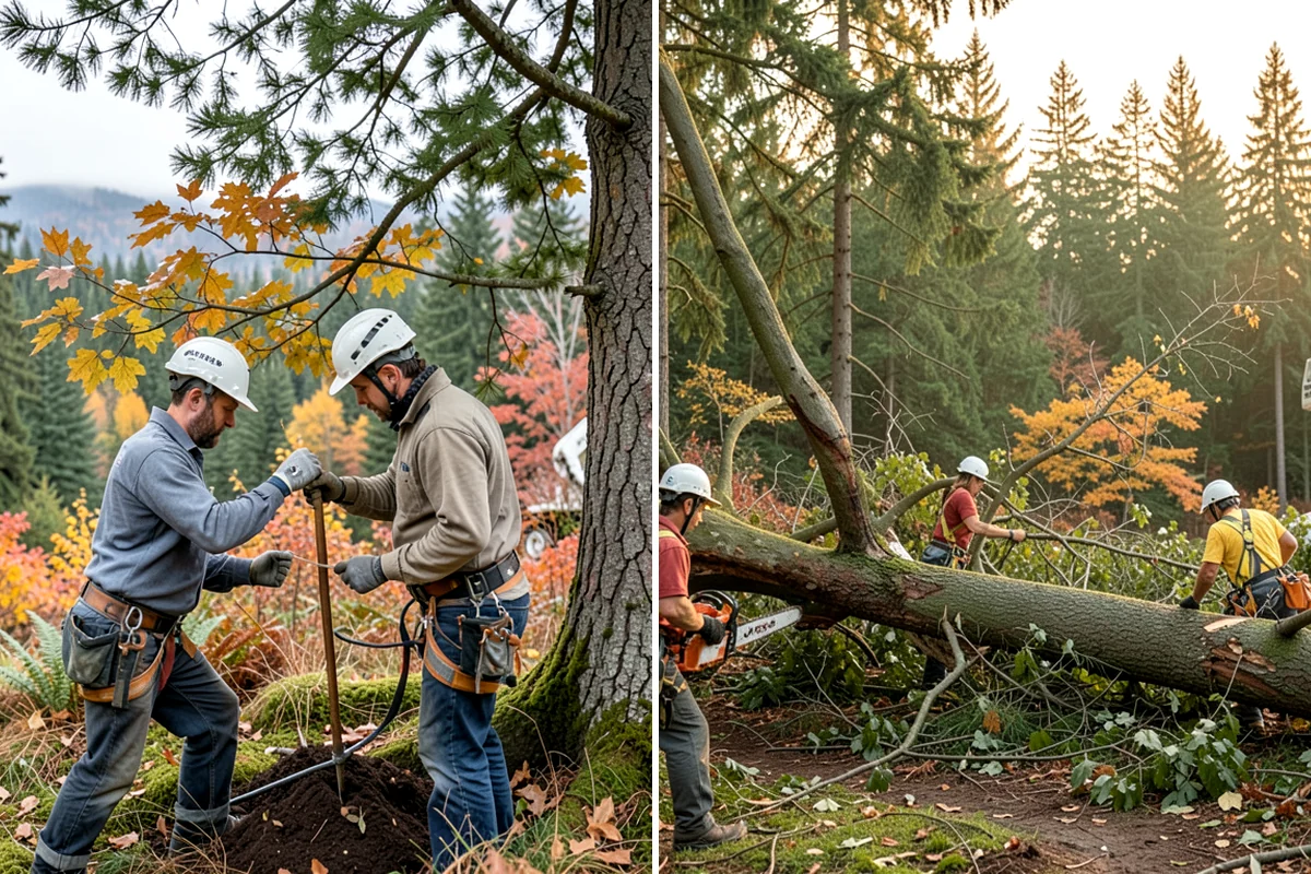 Crane-assisted tree removal in Clyde Hill, King County, WA - On-site assessment and hazard evaluation