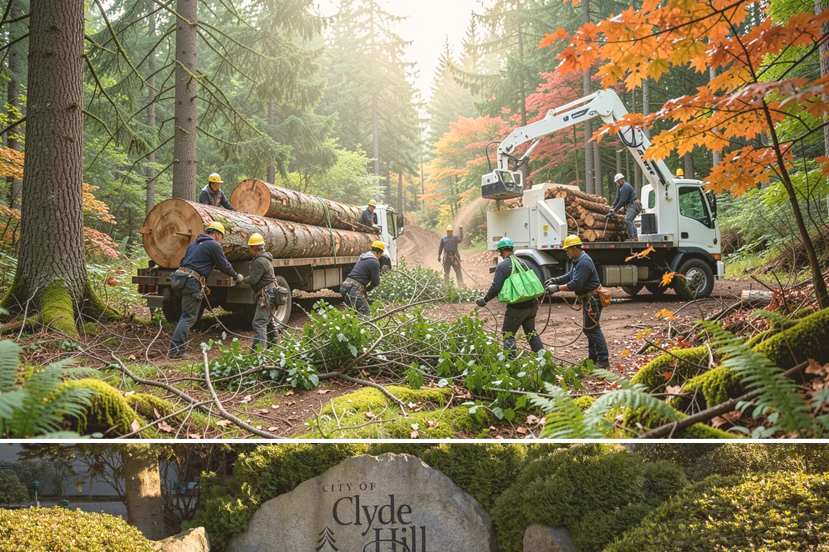 Crane-assisted tree removal in Clyde Hill, King County, WA - This service can be performed year-round in Puget Sound weather but requires careful planning during wet seasons to manage ground...
