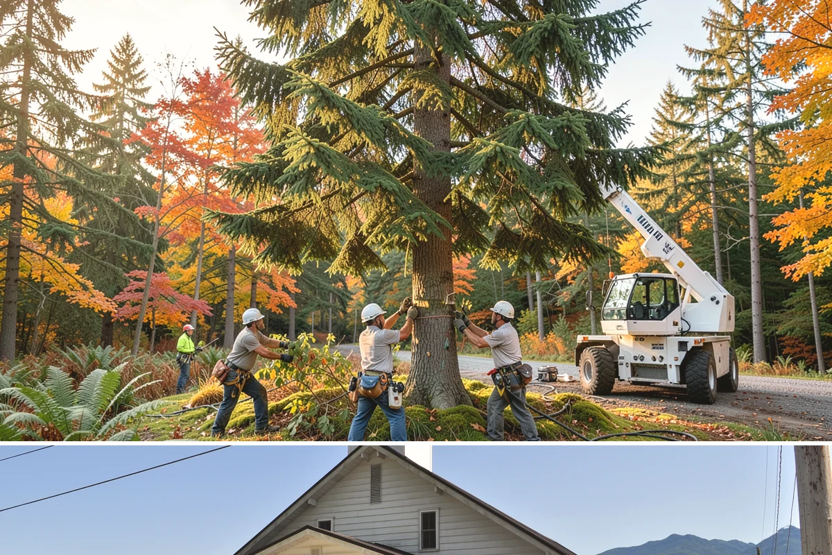 Crane-assisted tree removal in Concrete, Skagit County, WA - This service can be performed year-round in Puget Sound weather but requires careful planning during wet seasons to manage ground...