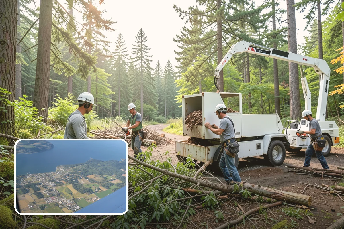 Crane-assisted tree removal in Coupeville, Island County, WA - Removes safety hazards and reduces liability