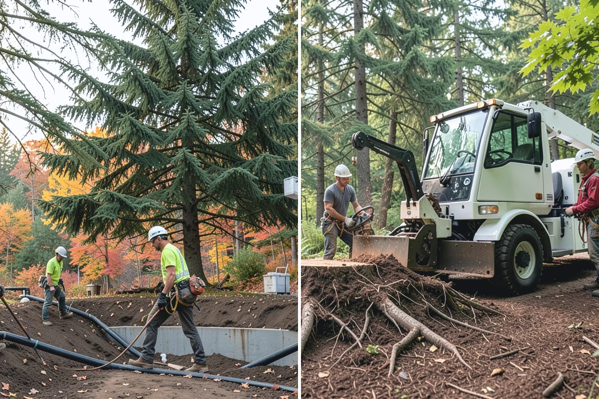 Crane-assisted tree removal in Coupeville, Island County, WA - On-site assessment and hazard evaluation