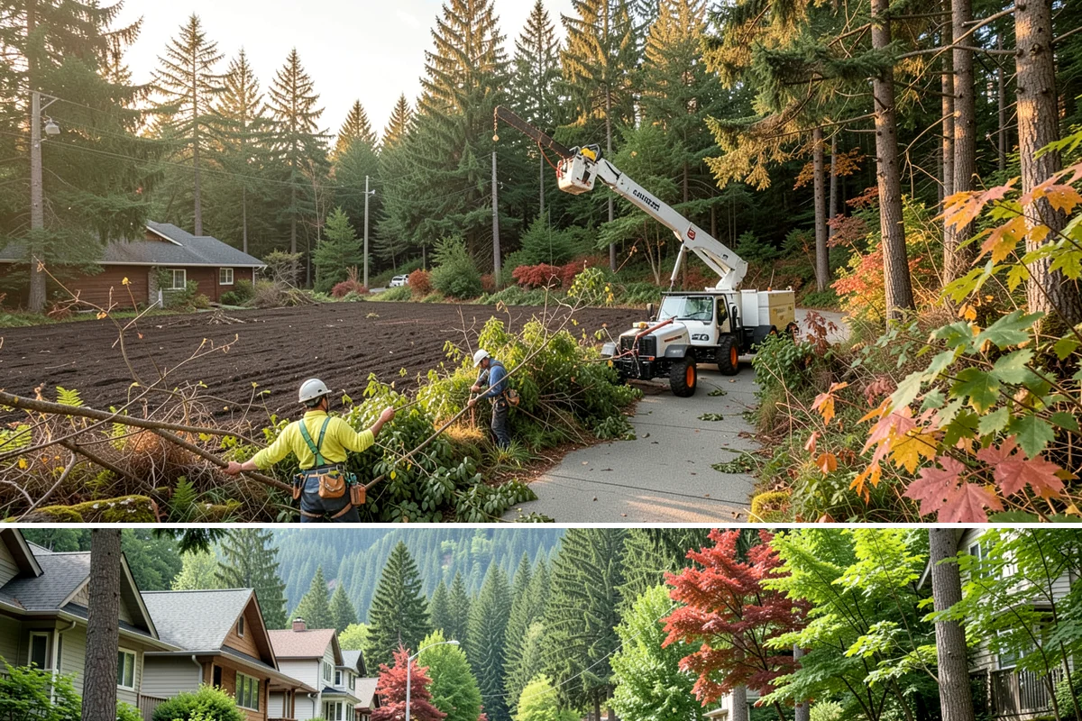 Crane-assisted tree removal in Darrington, Snohomish County, WA - This service can be performed year-round in Puget Sound weather but requires careful planning during wet seasons to manage ground...