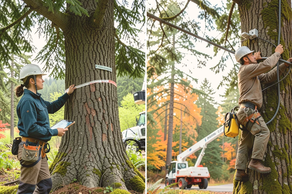 Crane-assisted tree removal in Eatonville, Pierce County, WA - On-site assessment and hazard evaluation
