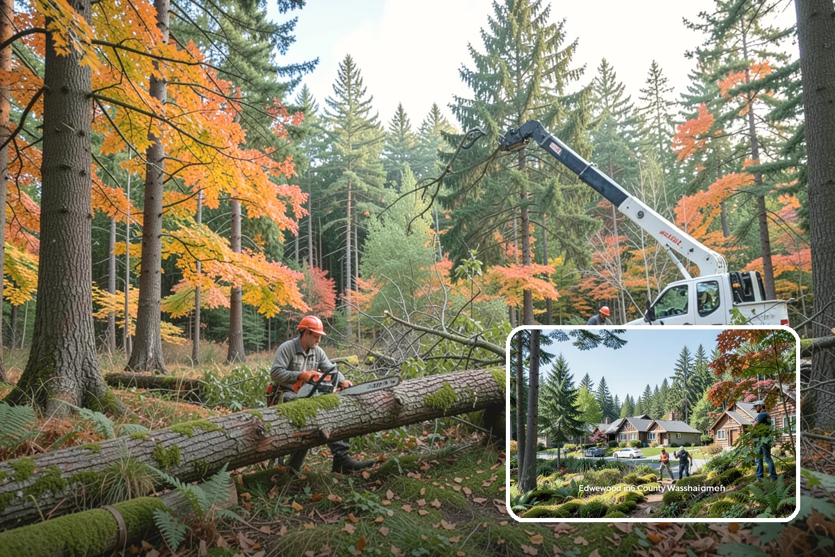 Crane-assisted tree removal in Edgewood, Pierce County, WA - Removes safety hazards and reduces liability